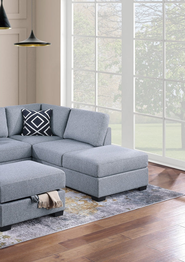 English Elm 3-Piece Boucle Sectional Sofa with Reversible Chaise, Built-In Shelf & Storage Ottoman for Living Rooms Gray 34 L x 26 W x 45 H B011S01777