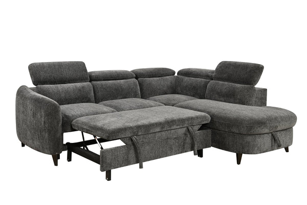English Elm Sectional Convertible Sofa Bed with Pull-Out Sleeper and Large Under-Seat Storage, Modern Cozy Design Dark Gray W1417S00221