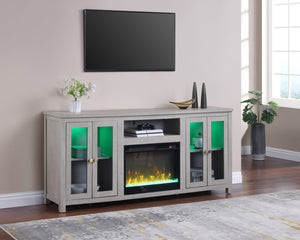 English Elm Emerson 70 Inch Fireplace Tv Stand with Led Accents Electric Heater and Media Storage Light Gray B2749P413266
