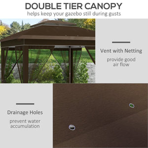 English Elm Outsunny Steel Patio Gazebo with Vented Canopy Mesh Netting and Ornate Corner Frame W2225P174278
