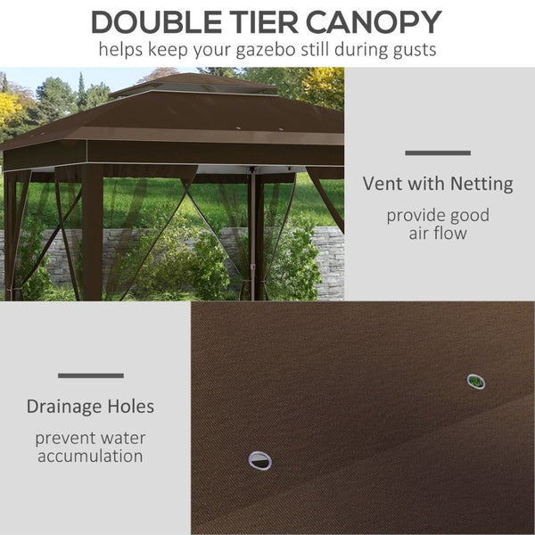 English Elm Outsunny Steel Patio Gazebo with Vented Canopy Mesh Netting and Ornate Corner Frame W2225P174278