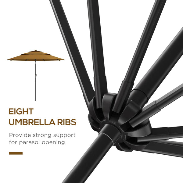 English Elm Outsunny 9Ft 3-Tier Patio Umbrella With Crank & Tilt - Stylish Shade For Decks, Gardens & More! W2225P200465-GIGA