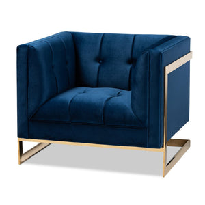 Baxton Studio Baxton Studio Ambra Luxe Royal Blue Velvet Armchair with Gold Frame - Glamorous Comfort & Style TSF-5507-Navy/Gold-CC