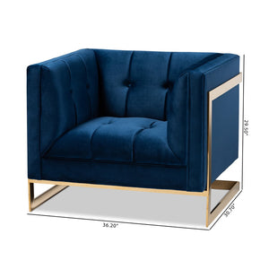 Baxton Studio Baxton Studio Ambra Luxe Royal Blue Velvet Armchair with Gold Frame - Glamorous Comfort & Style TSF-5507-Navy/Gold-CC