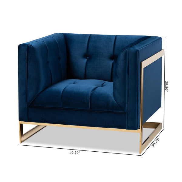 Baxton Studio Baxton Studio Ambra Luxe Royal Blue Velvet Armchair with Gold Frame - Glamorous Comfort & Style TSF-5507-Navy/Gold-CC