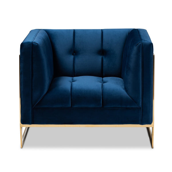 Baxton Studio Baxton Studio Ambra Luxe Royal Blue Velvet Armchair with Gold Frame - Glamorous Comfort & Style TSF-5507-Navy/Gold-CC