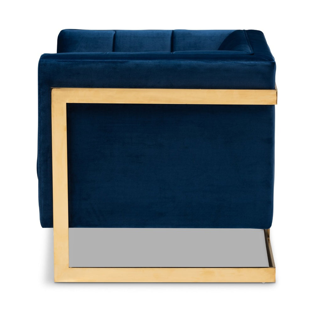 Baxton Studio Baxton Studio Ambra Luxe Royal Blue Velvet Armchair with Gold Frame - Glamorous Comfort & Style TSF-5507-Navy/Gold-CC