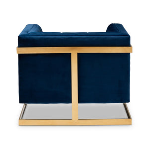 Baxton Studio Baxton Studio Ambra Luxe Royal Blue Velvet Armchair with Gold Frame - Glamorous Comfort & Style TSF-5507-Navy/Gold-CC