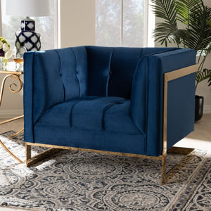 Baxton Studio Baxton Studio Ambra Luxe Royal Blue Velvet Armchair with Gold Frame - Glamorous Comfort & Style TSF-5507-Navy/Gold-CC
