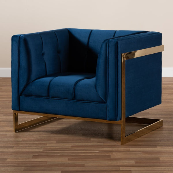 Baxton Studio Baxton Studio Ambra Luxe Royal Blue Velvet Armchair with Gold Frame - Glamorous Comfort & Style TSF-5507-Navy/Gold-CC