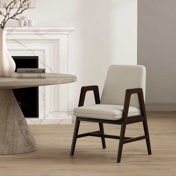 English Elm Stella Sculptural Wood Velvet Armchair Cream — Solid Beech Frame, Dark Walnut, Luxurious Plush Seat B365P397782