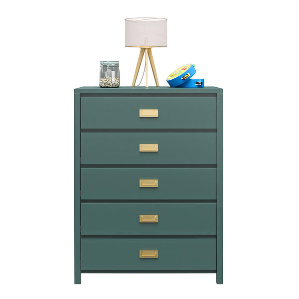 English Elm Haven 5-Drawer Kids' Dresser with Gold Pulls, Sturdy Compliant Storage, Metal Slides & Anchor Kit B2733P395083