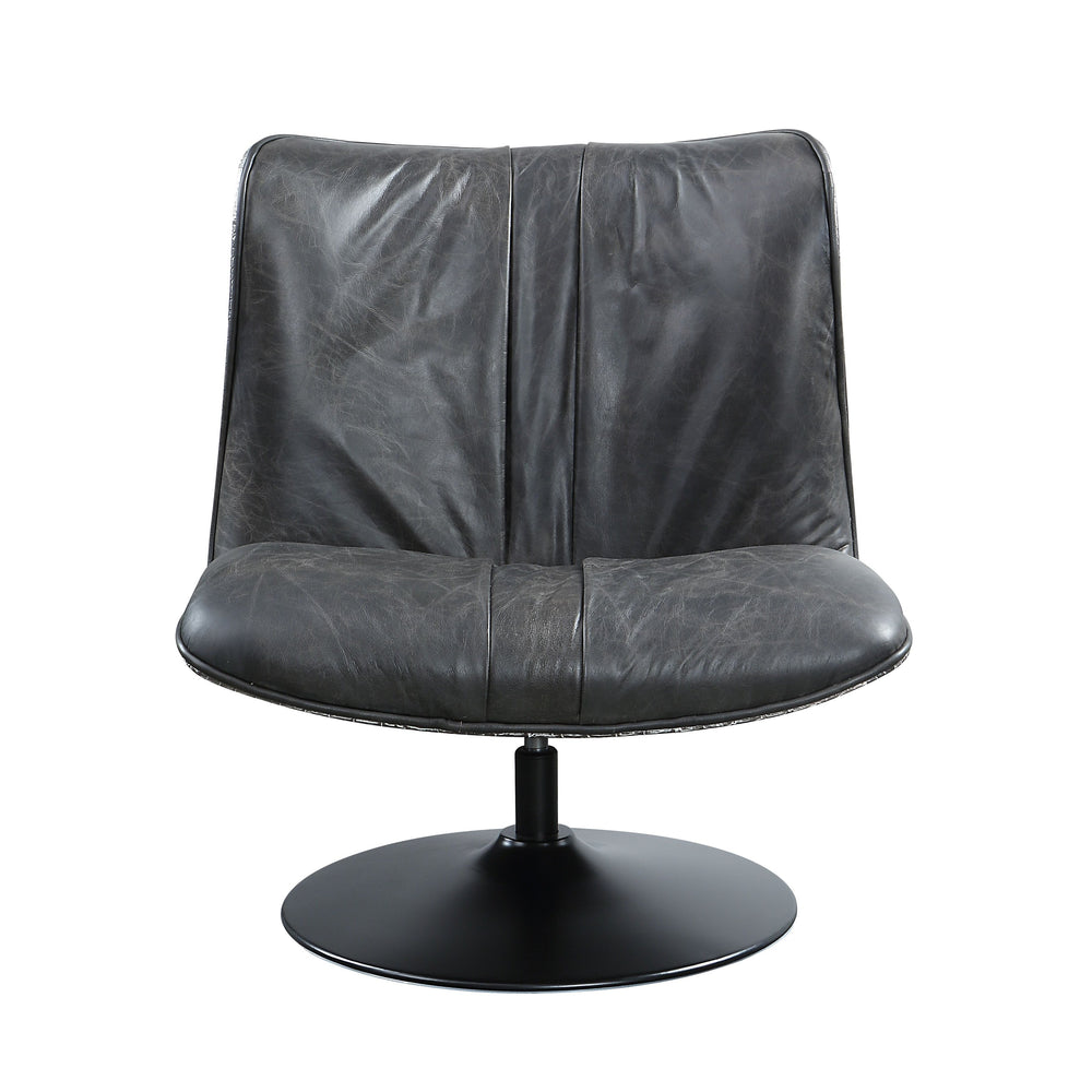 English Elm Piotr Black Top Grain Leather Swivel Accent Chair - Industrial Modern Design, Sturdy Metal Base B2726P242449