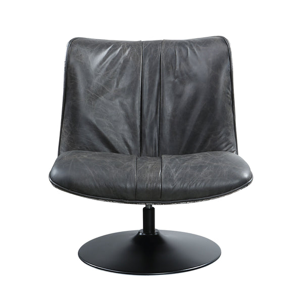 English Elm Piotr Black Top Grain Leather Swivel Accent Chair - Industrial Modern Design, Sturdy Metal Base B2726P242449