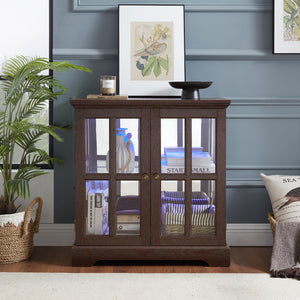 English Elm Led Curio Display Cabinet - Antique Cherry Showcase With Adjustable Shelves, Bluetooth Led Lights & More! W2275P231694