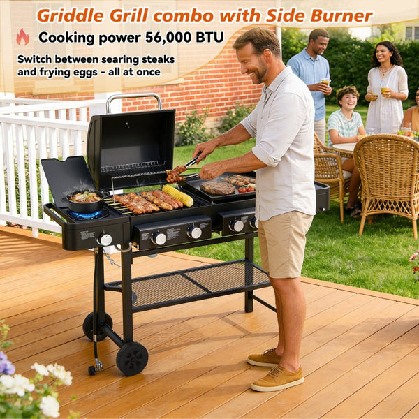 English Elm All-in-one Propane Grill Griddle Combo 745 Sq in 56000 Btu Backyard Cooker W1820P361752