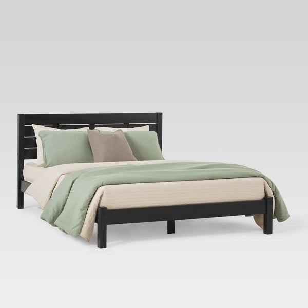 Isla Minimalist Queen Bed Frame - Sustainably Crafted Solid Pine Wood with Simple Boho Headboard