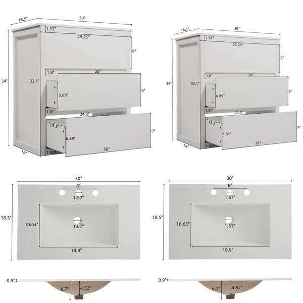 English Elm Christopher Knight Home® - 60" Double Sinks Bathroom Vanity Set with Two Ceramic Basins, Soft-Close Drawers, Sleek Handle-Free Design White N817P280550W