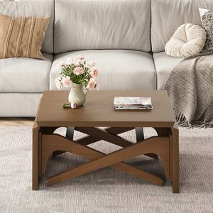 English Elm Transformer Solid Wood Convertible Table Adjustable Height Expandable Top for Small Spaces Walnut N735P406282D