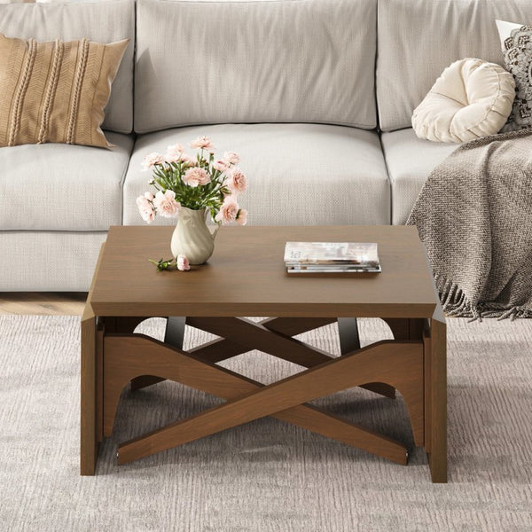 English Elm Transformer Solid Wood Convertible Table Adjustable Height Expandable Top for Small Spaces Walnut N735P406282D