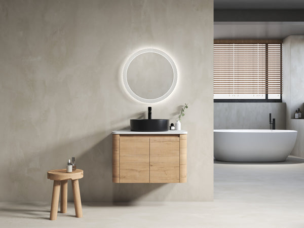 English Elm 30'' Wall-Mounted Bathroom Vanity With Ceramic Art Sink & Soft-Close Doors For Modern Style W999S00388