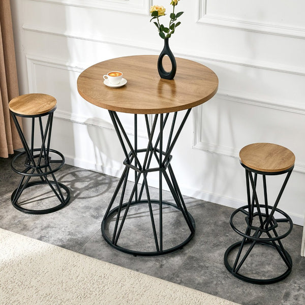 English Elm Single Package Industrial Bar Set Round Mdf Top with Metal Frame Seats 2 for Kitchen Black,Wood W1151P434793