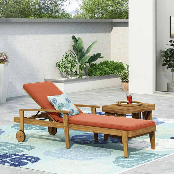 English Elm Jason Outdoor Acacia Wood Chaise Lounge with Adjustable Recline and Slat Design N769P363844O