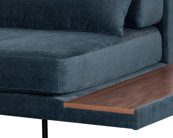 Sunpan Kalani Sofa - Modern Streamlined Design with Comfort Bolsters and Stylish Pine Wood Shelf Accent Danny Dusty Blue