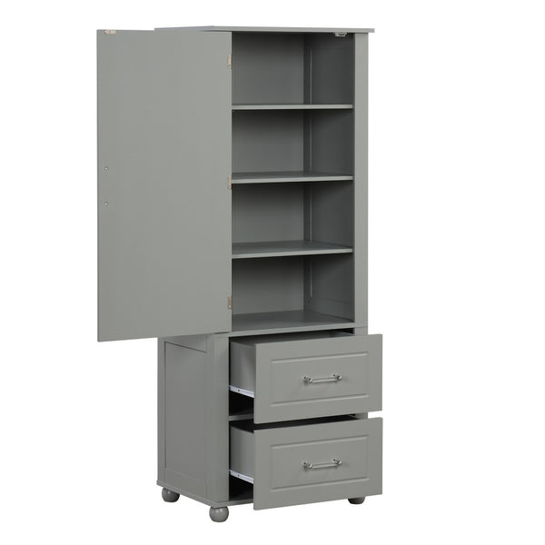 English Elm Tall Bathroom Storage Cabinet - Modern Grey Mdf Stand With Adjustable Shelf & 2 Drawers For Organization N725P241045E-GIGA