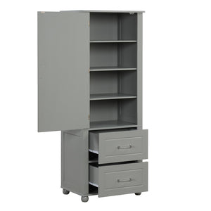 English Elm Tall Freestanding Bathroom Cabinet Two Drawers Adjustable Shelves Matte Mdf Storage Grey N725P407739E