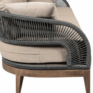 English Elm Orbit Outdoor Three Seat Sofa Eucalyptus Frame with Rope Accents and Taupe Cushions B2736P464822