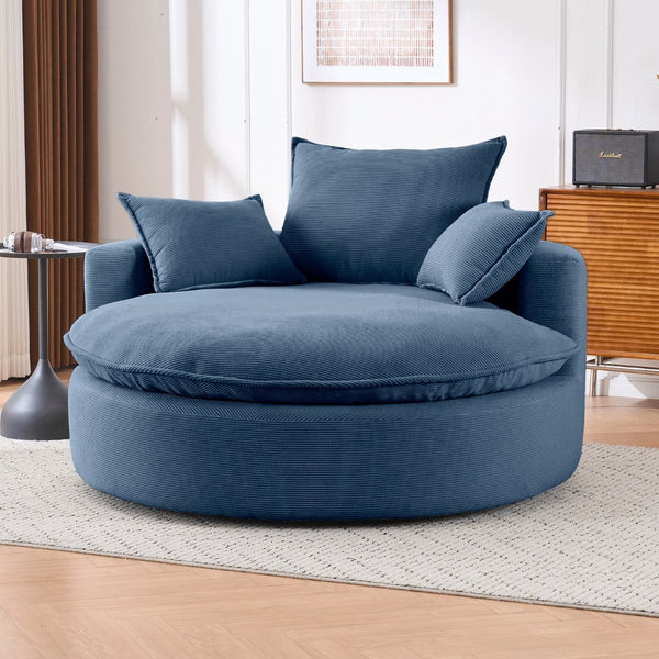 English Elm 360 Swivel Corduroy Barrel Lounge Chair with Pillows for Living Room or Bedroom Blue W1752P410950