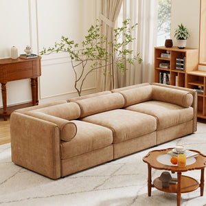 English Elm Elegant Camel Chenille Sofa - Contemporary 3-Seater With Hidden Storage, Ergonomic Design & Style W714S01227