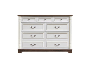 English Elm 8 Drawer Farmhouse Chest Distressed Two-tone Wood Grain Finish Antique Hardware W2393P252368