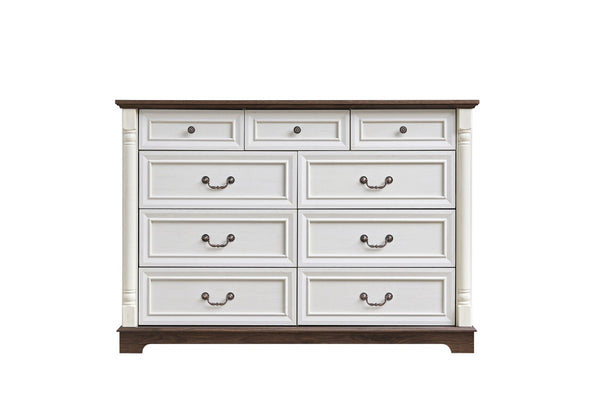 English Elm 8 Drawer Farmhouse Chest Distressed Two-tone Wood Grain Finish Antique Hardware W2393P252368