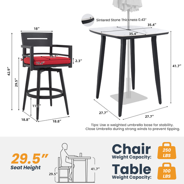 English Elm Modern 5Pc Outdoor Patio Bar Set With Marble-Inspired Table & Swivel Chairs For Stylish Comfort W1886S00035