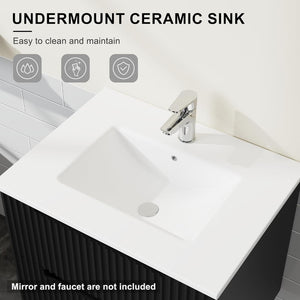 English Elm Goodyo Floating Bathroom Vanity Matte Black Ceramic Sink Soft Close Storage Cabinet W1223S00037