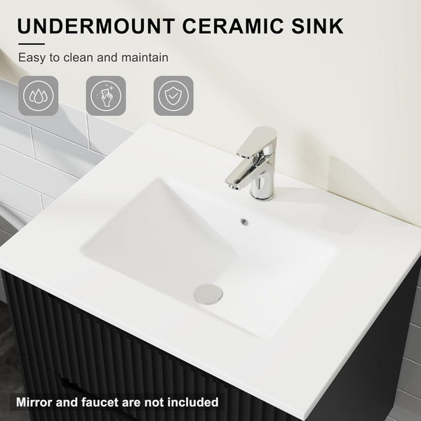 English Elm Goodyo Floating Bathroom Vanity Matte Black Ceramic Sink Soft Close Storage Cabinet W1223S00037