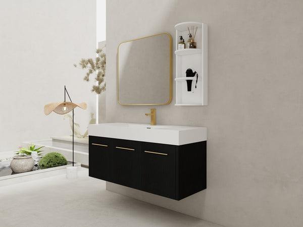 English Elm 48 Inch Wall-Mounted Bathroom Vanity Set With Resin Sink & Ample Storage Rack For Modern Spaces W999S00370