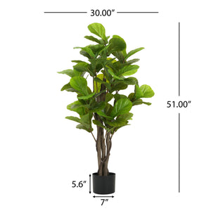 English Elm Christopher Knight Home® - 51" Lifelike Artificial Fiddle Leaf Fig Tree With Black Pot – No Maintenance, Ready To Style Indoors! N772P286774G
