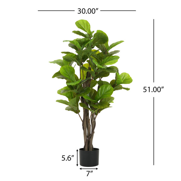 English Elm Christopher Knight Home® - 51" Lifelike Artificial Fiddle Leaf Fig Tree With Black Pot – No Maintenance, Ready To Style Indoors! N772P286774G