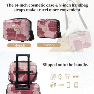English Elm 6 Piece Hardshell Abs Travel Set with Spinner Wheels Combination Lock and Toiletry Bag Purple Pink Flower N732P391160E