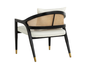 Sunpan Kirsten Lounge Chair - Coastal Elegance with Rattan Backrest & Matte Black Frame for Every Space Linoso Ivory