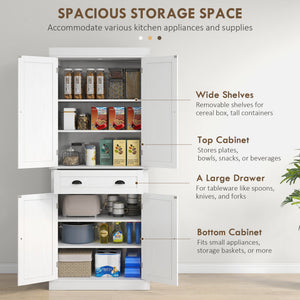 English Elm Homcom 72.5" White Wood Grain Kitchen Pantry Cabinet – Stylish Storage With 4 Doors, Drawer & Adjustable Shelves W2225P200697