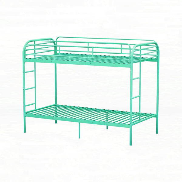 English Elm Metal Twin Over Bunk Bed Heavy Duty Frame Dual Ladder Kids Shared Room Green W3752P412391