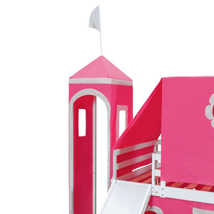 English Elm Twin Castle Loft Bed with Slide Tent Tower and Play Space for Kids Rooms Pink N708P249511H