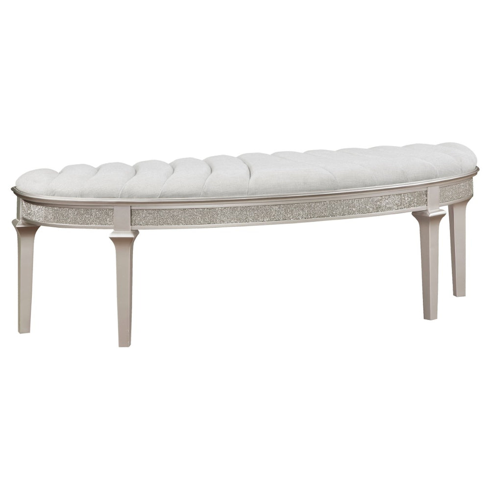 English Elm Colwood Channel Tufted Ivory Curved Bench with Tapered Legs for Bedroom Entryway B062P441145