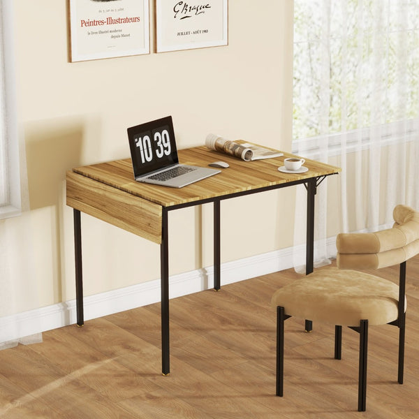 English Elm Homcom Industrial Drop Leaf Dining Table Walnut Finish Seats Four Small Spaces W2225P229203