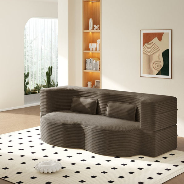 English Elm Modern Corduroy Floor Sofa Foldable Twin Sleeper Foam Filled for Dorms and Playrooms Coffee W1885P446609