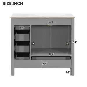 English Elm 36" Gray Bathroom Vanity with Ceramic Sink, 5 Drawers & Soft-Close Doors, Solid Wood Modern Storage N729P183735E